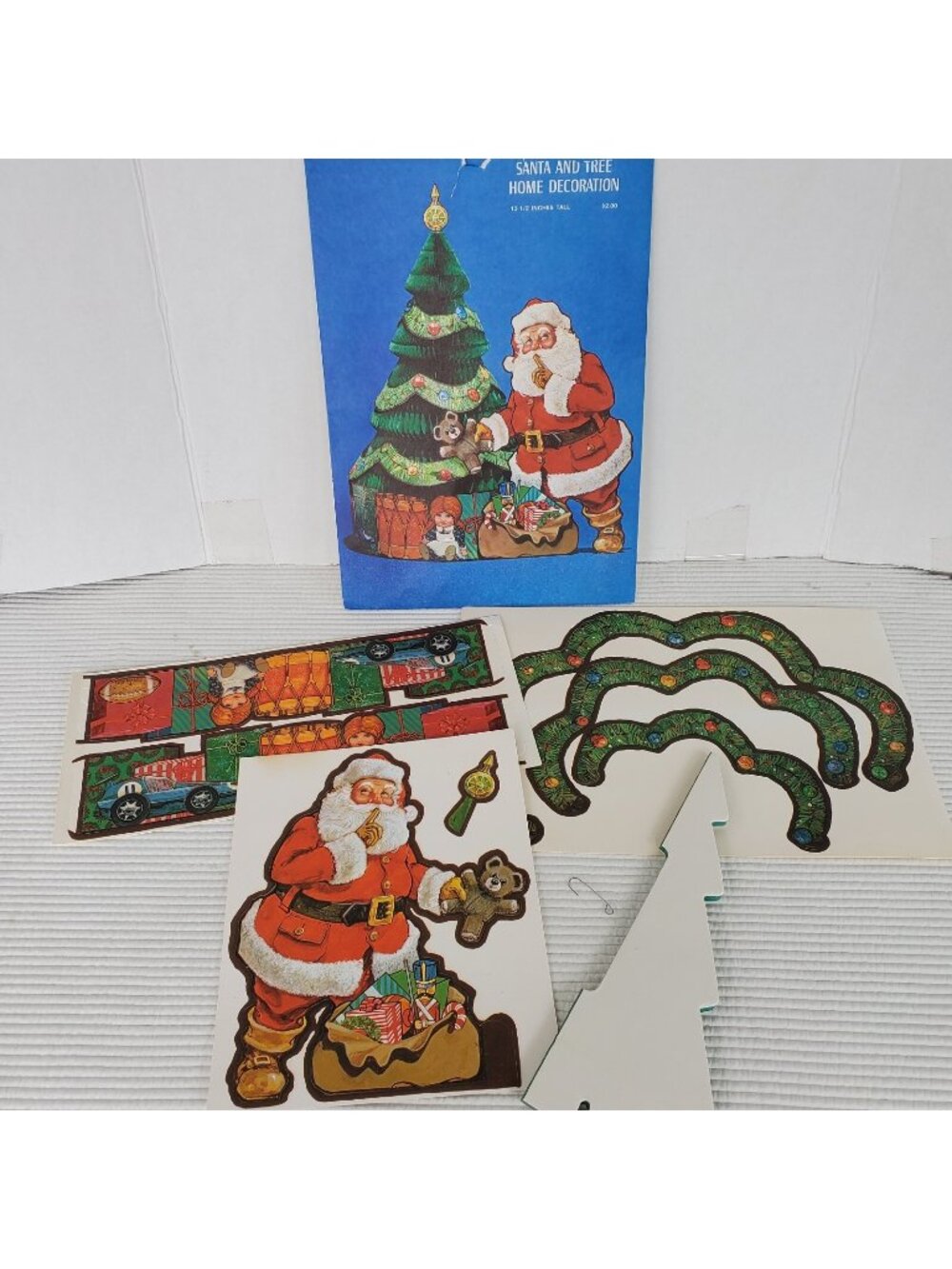Halmark Santa & Tree Home Decoration 13.5" Crepe Paper 3D Vintage Never Used